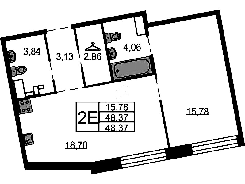 1-комнатная квартира 48.37 м², 5/8 эт., ЖК «Северная Корона»